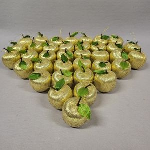36 Vintage Gold Apple Christmas Fruit Ornaments Glistening Thread Covered